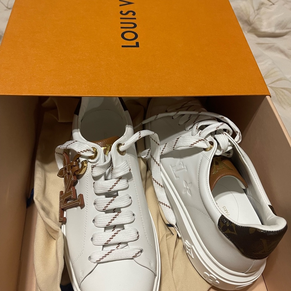 Louis Vuitton White Sneakers with Brown Accents